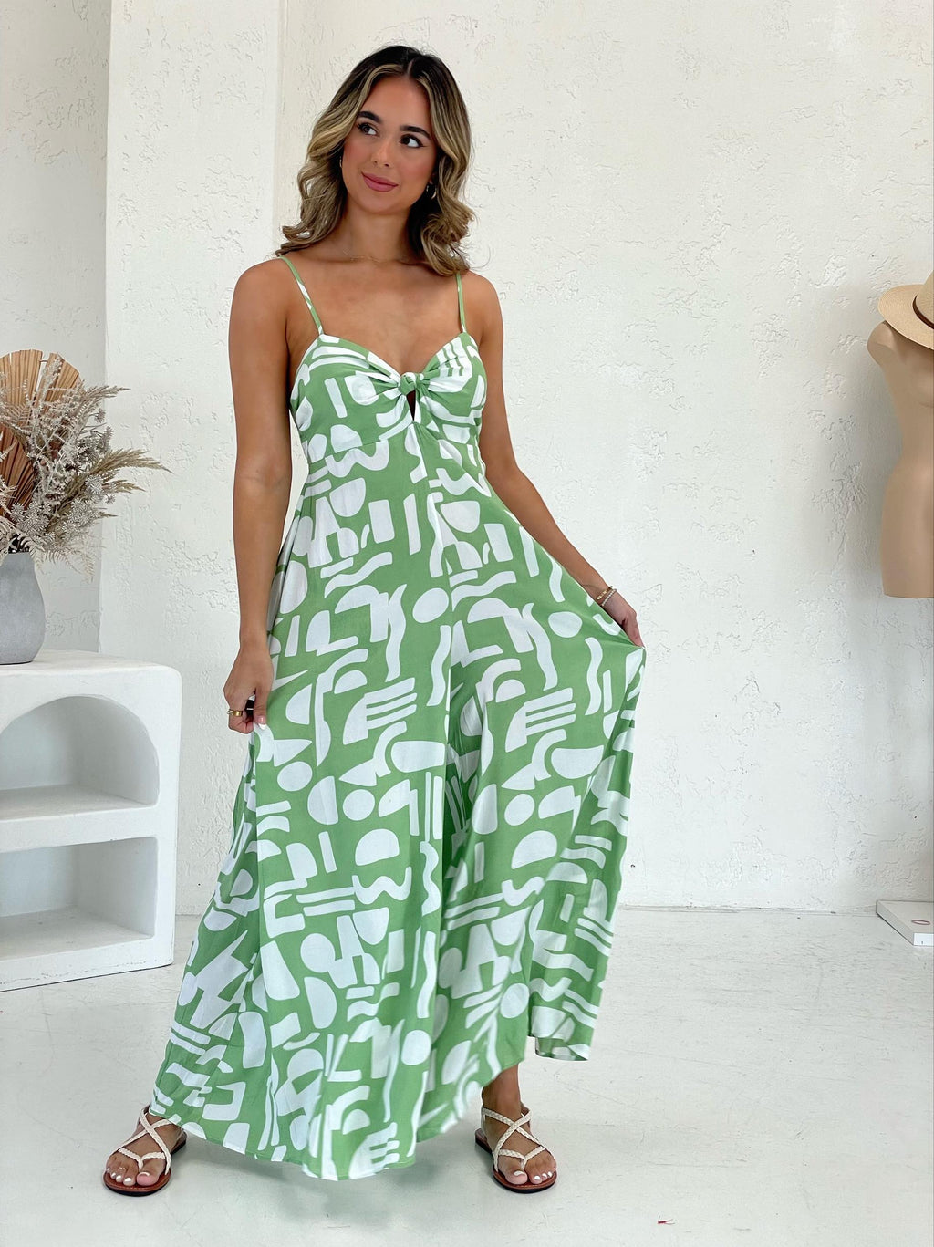 Green and White Printed Jumpsuit