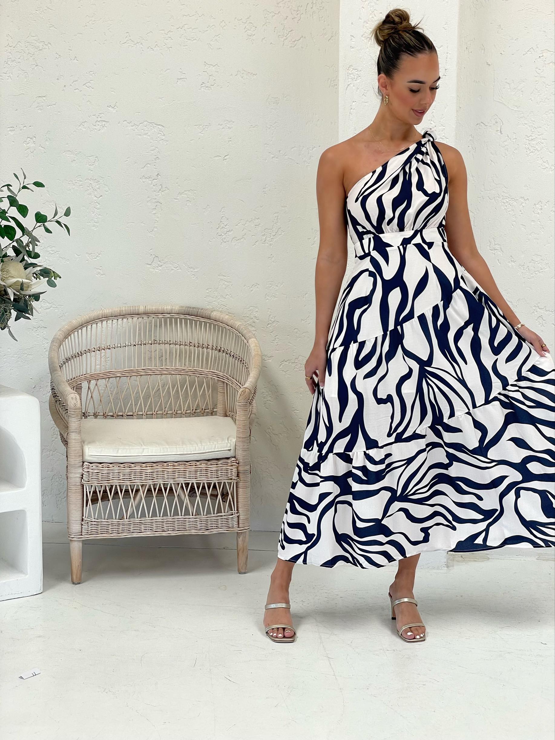 One-Shoulder Zebra Print Dress