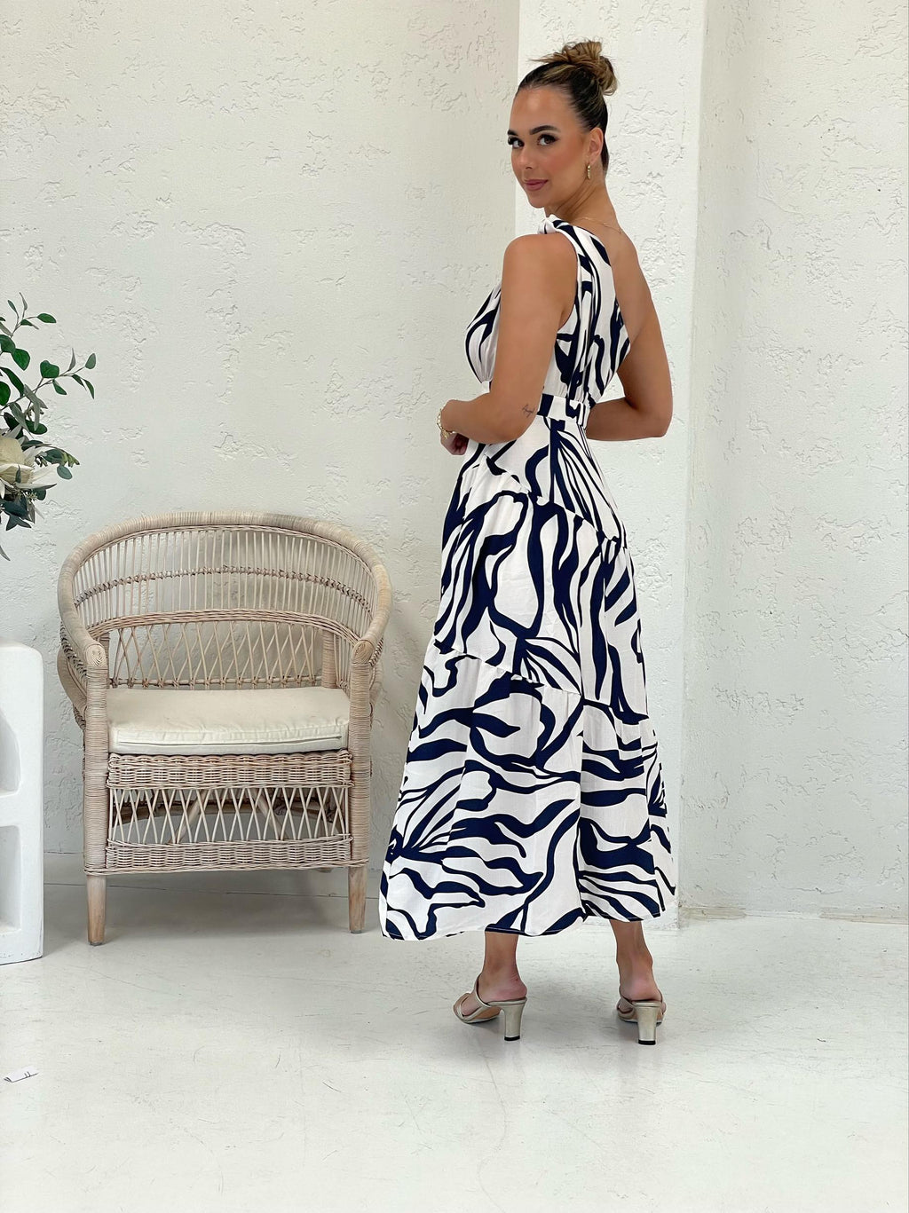 One-Shoulder Zebra Print Dress