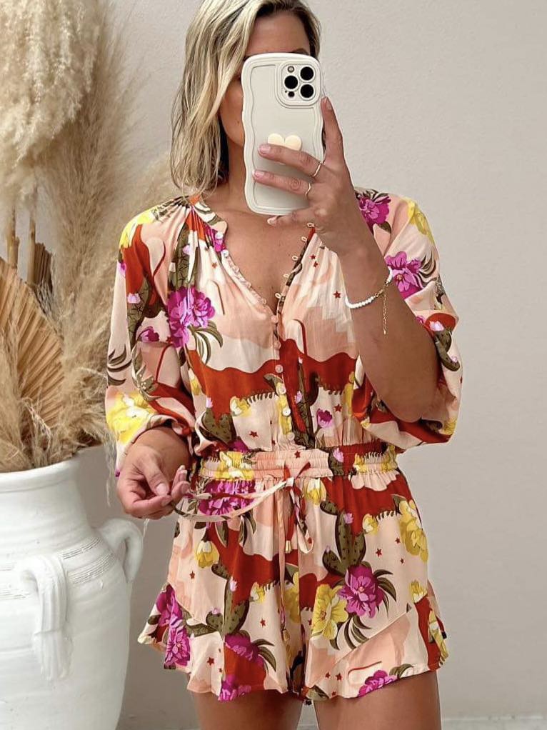 Floral Print Button-Up Playsuit