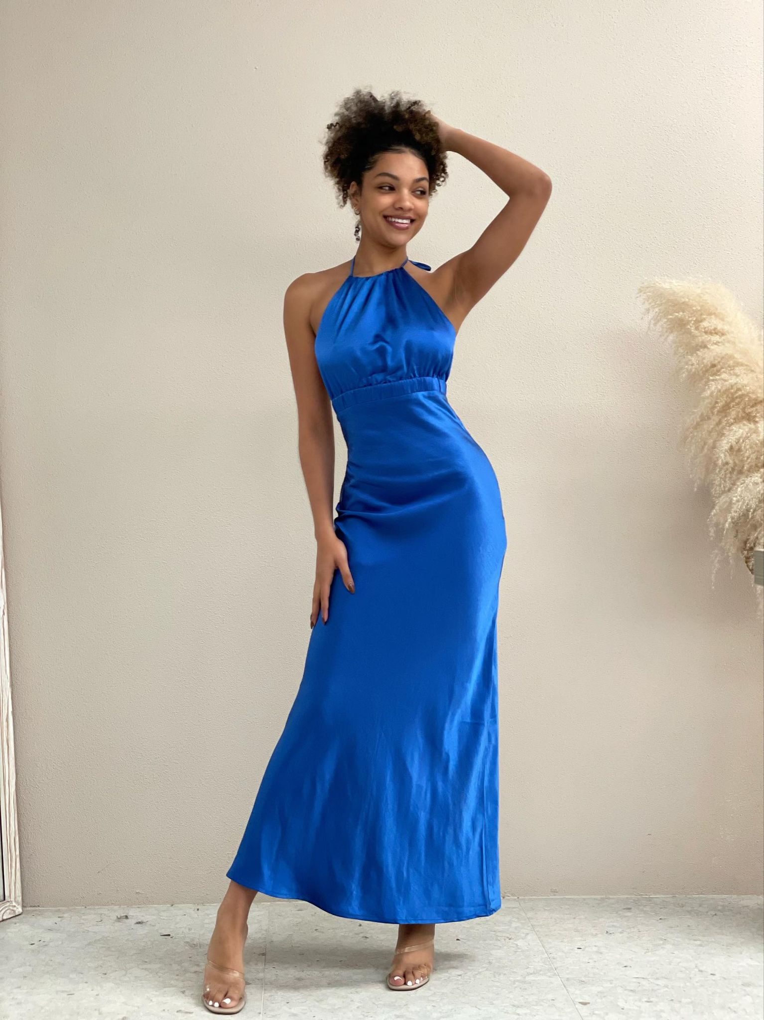 Satin Blue Maxi Dress