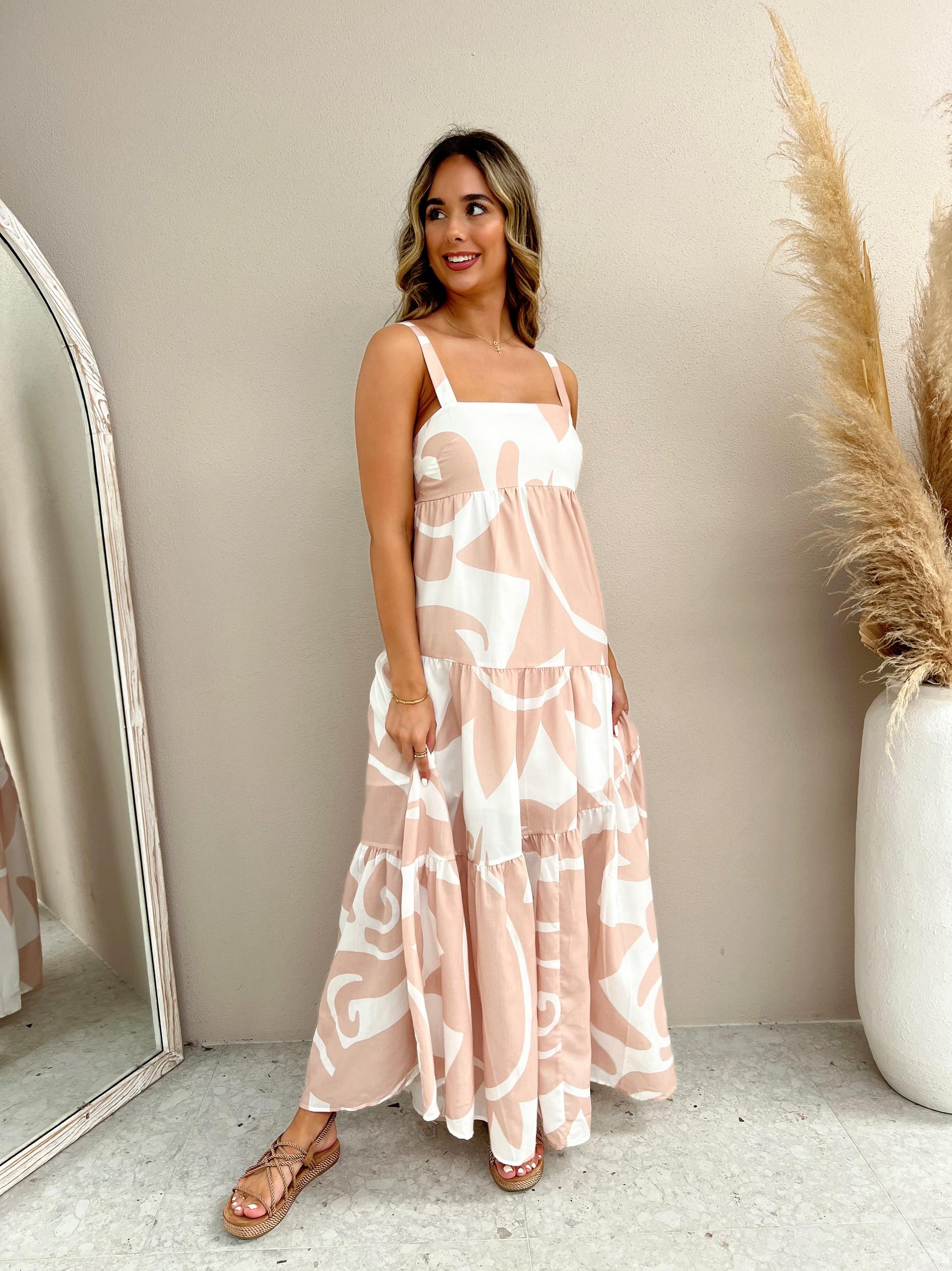 Dress - Sand/White