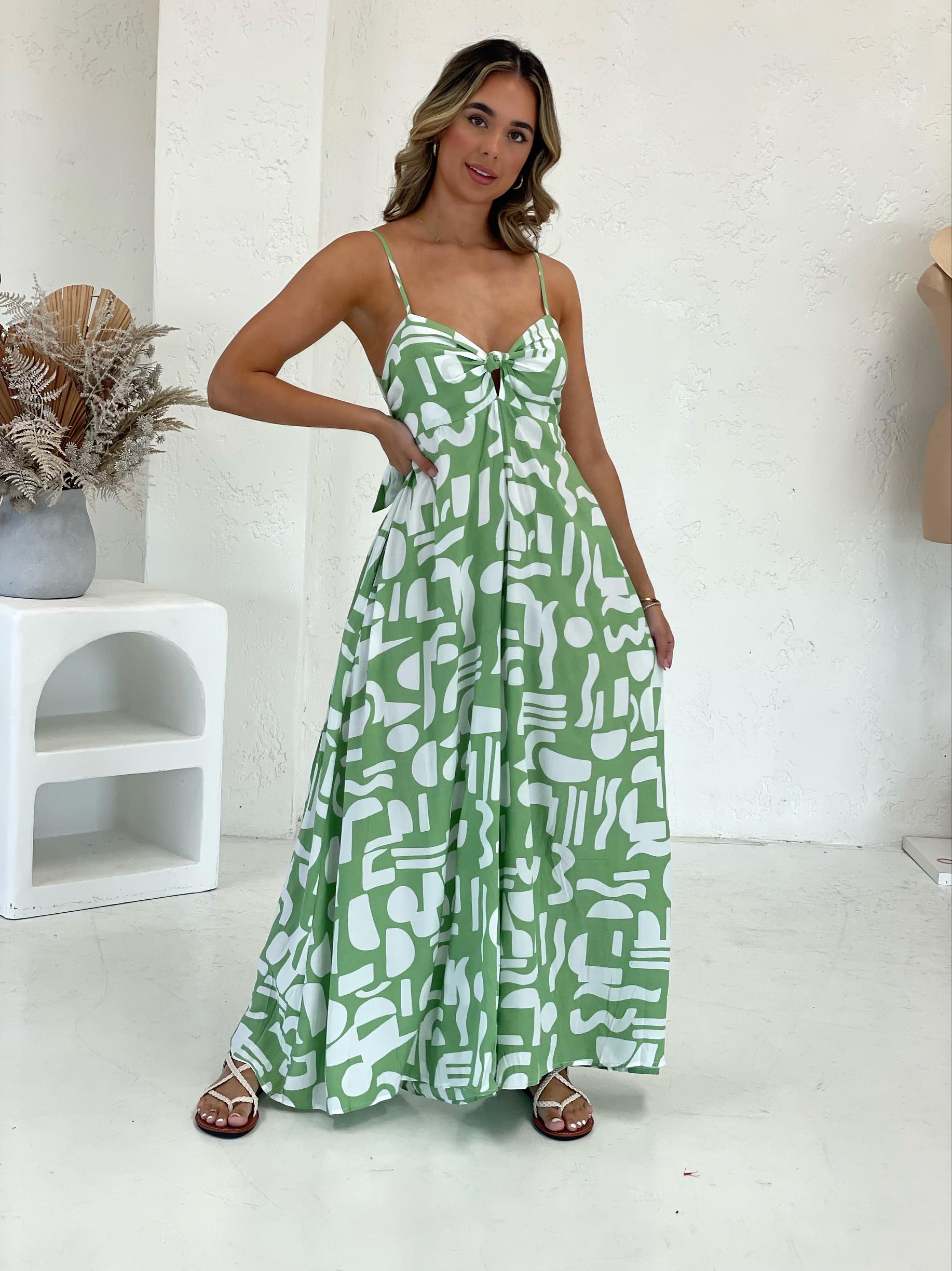 Green and White Printed Jumpsuit