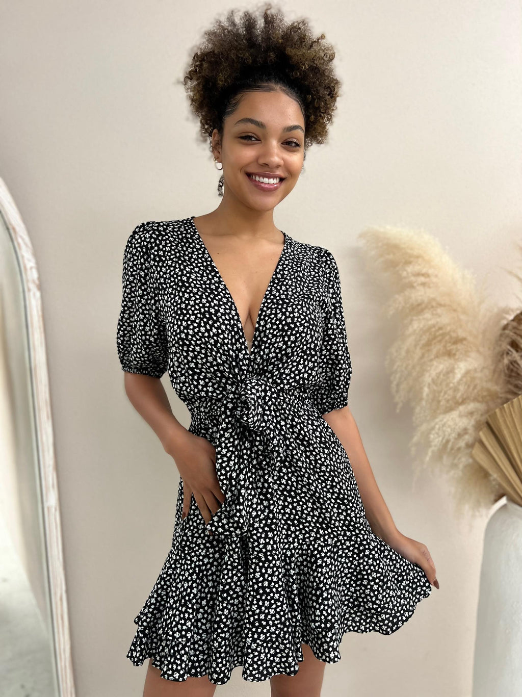Dress - Black & White Floral
